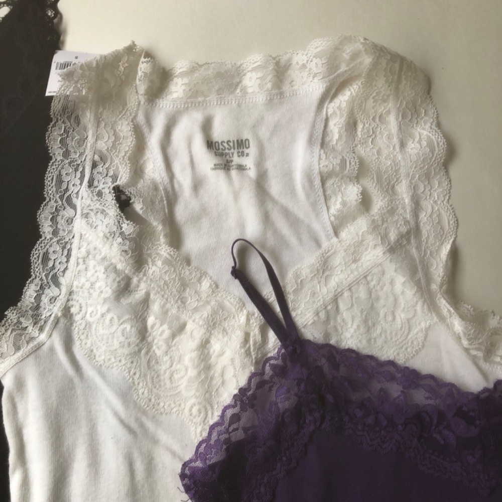 3 Cami Tee Tops, White, Purple, Black - Picture 4 of 6